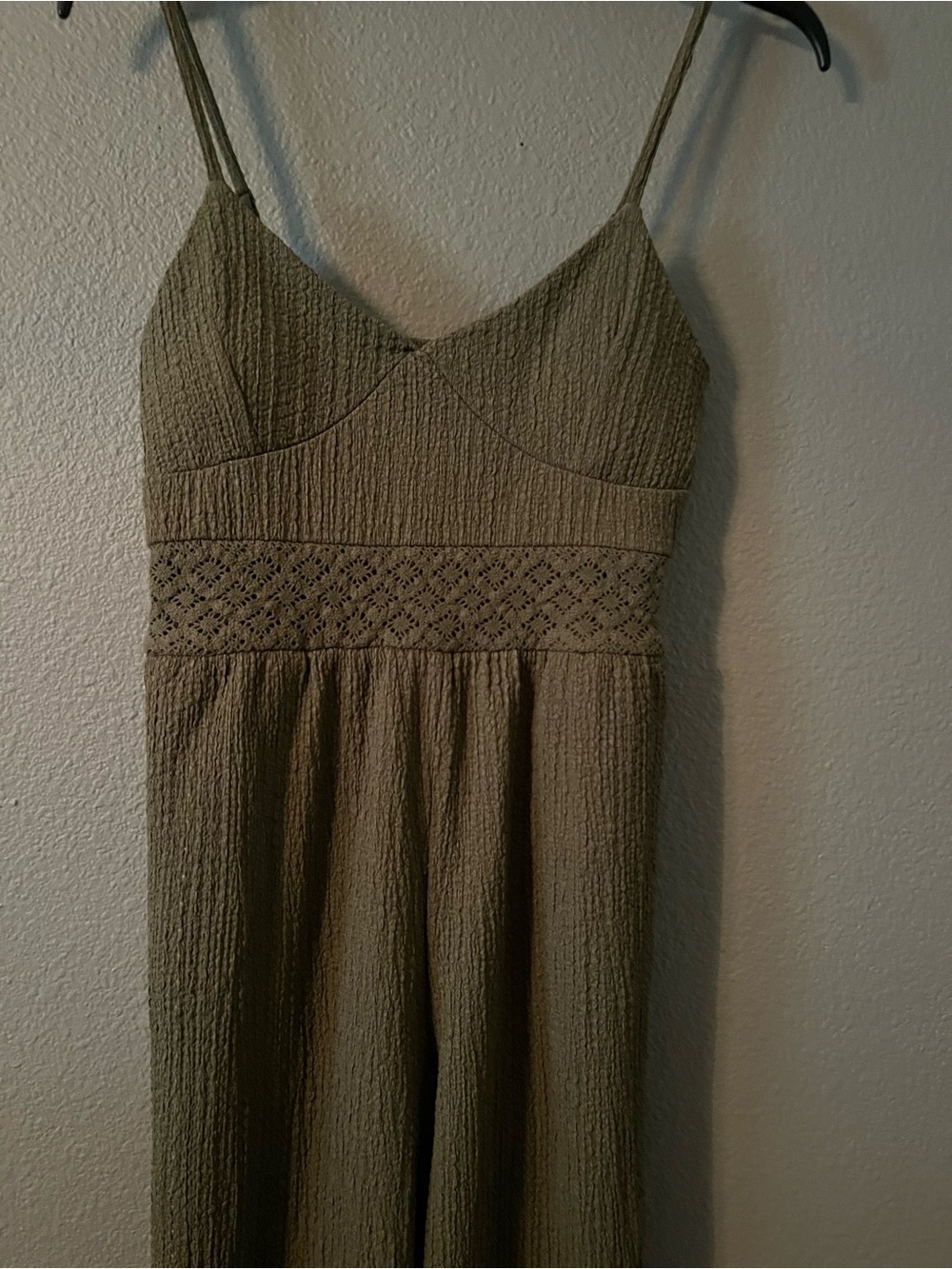Derek Heart Olive Green Lace-Waist Jumpsuit